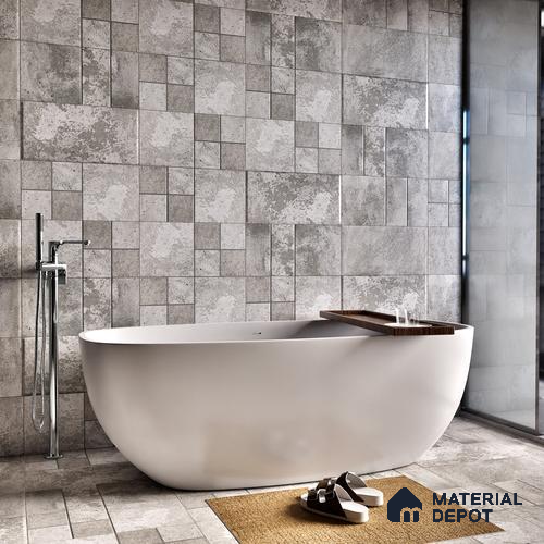 Parking Floor & Wall TL 00061 B Ash Grey Quartz 2 ft x 1 ft Matte Finish Stone Vitrified Tile - 12 mm | 32 Random Faces | Suitable For Heavy Duty Outdoor Areas