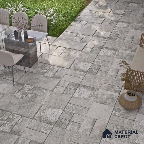 Parking Floor & Wall TL 00061 B Ash Grey Quartz 2 ft x 1 ft Matte Finish Stone Vitrified Tile - 12 mm | 32 Random Faces | Suitable For Heavy Duty Outdoor Areas