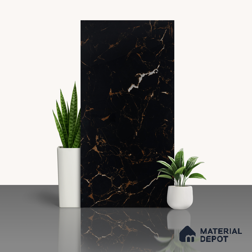 Endless Wall & Floor Vitrified Tile Space Black 4 ft x 2 ft | TL 01196 High Gloss Finish Tile - 9 mm | Suitable for Living Room, Bedroom