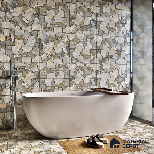 Parking Floor & Wall TL 00064 A Stone Grey 2 ft x 1 ft Matte Finish Stone Vitrified Tile - 12 mm | 16 Random Faces | Suitable For Heavy Duty Outdoor Areas