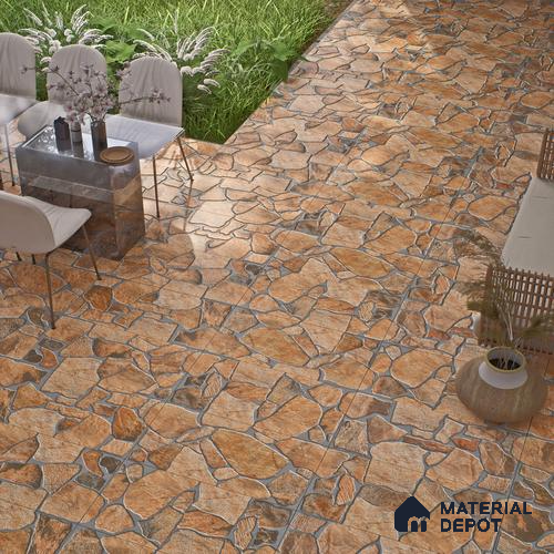 Parking Floor & Wall TL 00064 B Rocky Brown 2 ft x 1 ft Matte Finish Stone Vitrified Tile - 12 mm | 16 Random Faces | Suitable For Heavy Duty Outdoor Areas