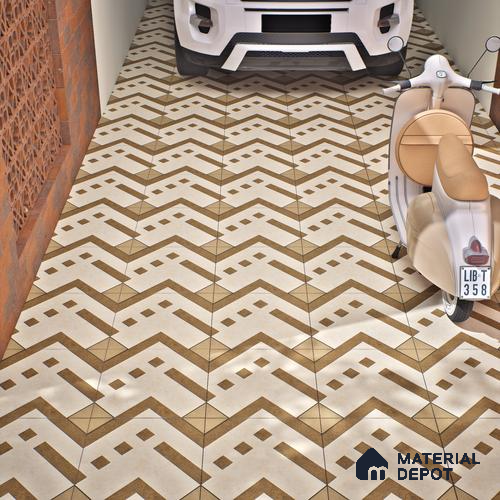 Parking Floor Tile TL 03385 B Tetris Sunshine16 x 16 inch Anti Slip Matte Finish Heavy Duty Vitrified Tile - 12 mm | Suitable For Garage, Driveway, Terrace | Pattern Alignment May Vary | 2-3 mm Spacer is Mandatory