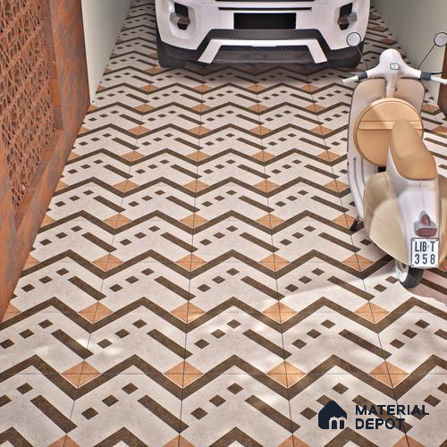 Parking Floor Tile TL 03385 D Tetris Brown 16 x 16 inch Anti Slip Matte Finish Heavy Duty Vitrified Tile - 12 mm | Suitable For Garage, Driveway, Terrace | Pattern Alignment May Vary | 2-3 mm Spacer is Mandatory