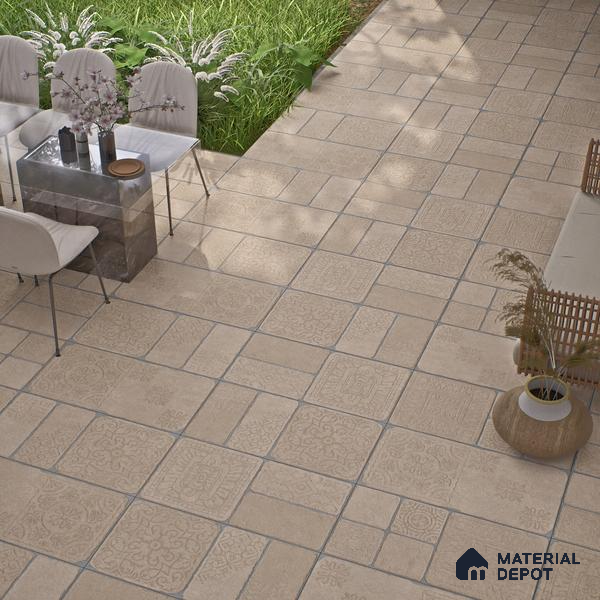 Parking Floor & Wall TL 00060 A Light Beige 2 ft x 1 ft Matte Finish Stone Vitrified Tile - 12 mm | 32 Random Faces | Suitable For Heavy Duty Outdoor Areas
