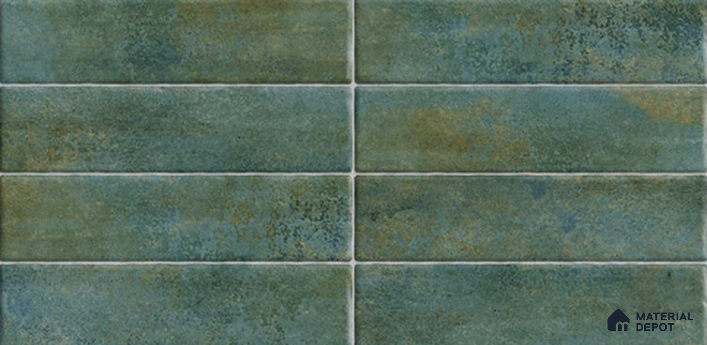 Faux Subway Wall Tile TL 06368 Artefic Green 2 ft x 1 ft Ceramic Glossy Finish Tile - 9 mm | Suitable For Kitchen, Bathroom Walls and Backsplashes | Please Expect a Slight Variation of Pattern