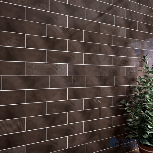 Subway Wall Tile TL 06427 AA Eterna Cocoa Classic Sepia 12 x 4 inch Ceramic Glossy Finish - 8 mm | 24 Random Design | Suitable for Accent / Feature Walls, Bathroom, Kitchen Wall & Backsplashes