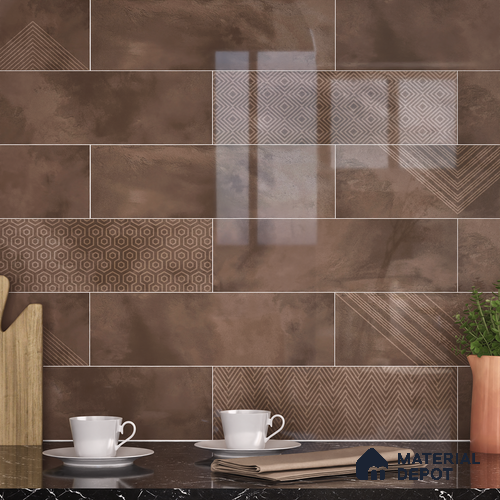 Subway Wall Tile TL 06427 E Eterna Cocoa Bliss 12 x 4 inch Ceramic Glossy Finish - 8 mm  | Suitable for Accent / Feature Walls, Bathroom, Kitchen Wall & Backsplashes