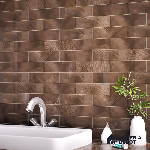 Subway Wall Tile TL 06427 E Eterna Cocoa Bliss 12 x 4 inch Ceramic Glossy Finish - 8 mm | Suitable for Accent / Feature Walls, Bathroom, Kitchen Wall & Backsplashes