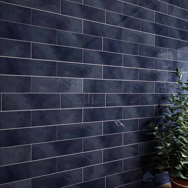 Subway Wall Tile TL 06427 I Eterna Azure 12 x 4 inch Ceramic Glossy Finish - 8 mm | Suitable for Accent / Feature Walls, Bathroom, Kitchen Wall & Backsplashes