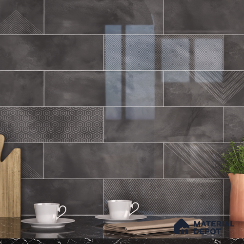 Subway Wall Tile TL 06427 K Eterna Ash 12 x 4 inch Ceramic Glossy Finish - 8 mm  | Suitable for Accent / Feature Walls, Bathroom, Kitchen Wall & Backsplashes