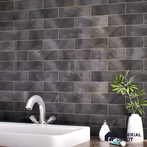 Subway Wall Tile TL 06427 K Eterna Ash 12 x 4 inch Ceramic Glossy Finish - 8 mm | Suitable for Accent / Feature Walls, Bathroom, Kitchen Wall & Backsplashes