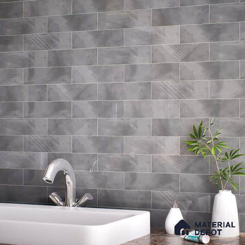 Subway Wall Tile TL 06427 M Eterna Silver Mist 12 x 4 inch Ceramic Glossy Finish - 8 mm | Suitable for Accent / Feature Walls, Bathroom, Kitchen Wall & Backsplashes