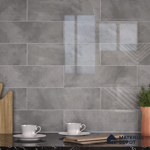 Subway Wall Tile TL 06427 N Eterna Silver Mist Blend 12 x 4 inch Ceramic Glossy Finish - 8 mm | 24 Random Design | Suitable for Accent / Feature Walls, Bathroom, Kitchen Wall & Backsplashes