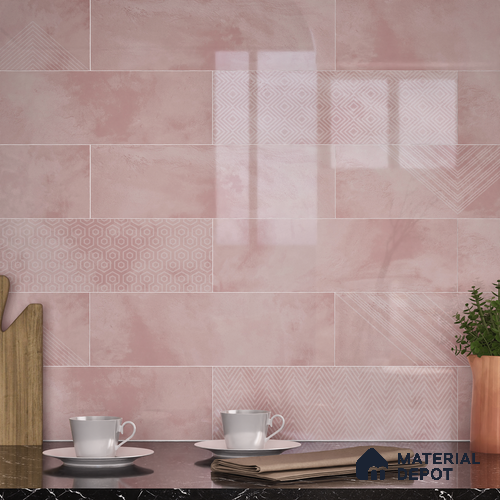 Subway Wall Tile TL 06427 R Eterna Blossom Pink 12 x 4 inch Ceramic Glossy Finish - 8 mm | 24 Random Design | Suitable for Accent / Feature Walls, Bathroom, Kitchen Wall & Backsplashes