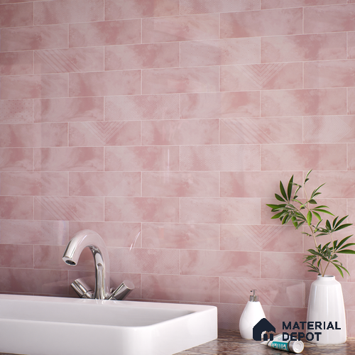 Subway Wall Tile TL 06427 R Eterna Blossom Pink 12 x 4 inch Ceramic Glossy Finish - 8 mm | 24 Random Design | Suitable for Accent / Feature Walls, Bathroom, Kitchen Wall & Backsplashes