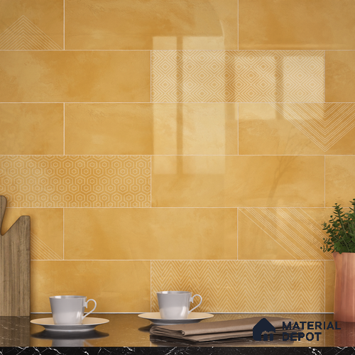 Subway Wall Tile TL 06427 S Eterna Sunburst 12 x 4 inch Ceramic Glossy Finish - 8 mm  | Suitable for Accent / Feature Walls, Bathroom, Kitchen Wall & Backsplashes