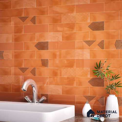 Subway Wall Tile TL 06427 U Eterna Tangerine 12 x 4 inch Ceramic Glossy Finish - 8 mm | Suitable for Accent / Feature Walls, Bathroom, Kitchen Wall & Backsplashes