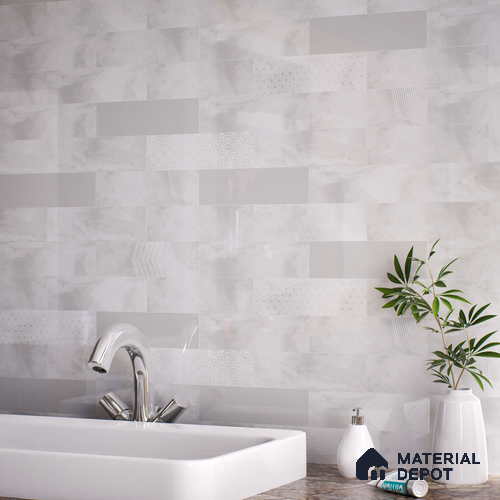 Subway Wall Tile TL 06427 W Eterna Frost 12 x 4 inch Ceramic Glossy Finish - 8 mm | Suitable for Accent / Feature Walls, Bathroom, Kitchen Wall & Backsplashes