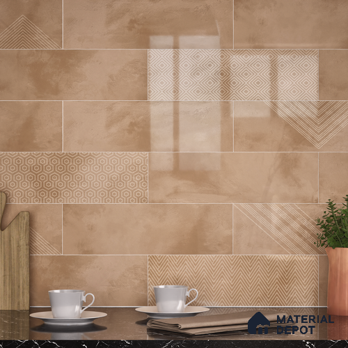 Subway Wall Tile TL 06427 Z Eterna Mocha Brown Umber 12 x 4 inch Ceramic Glossy Finish - 8 mm | 24 Random Design | Suitable for Accent / Feature Walls, Bathroom, Kitchen Wall & Backsplashes