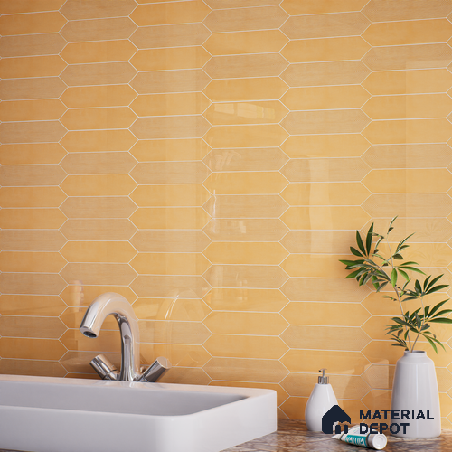 Subway Wall Tile TL 06430 E Lineage Picket Amber Plain 12 x 3 inch Ceramic Glossy Finish - 10 mm  | Suitable for Accent / Feature Walls, Bathroom, Kitchen Wall & Backsplashes