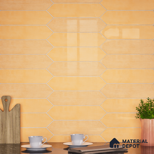 Subway Wall Tile TL 06430 F Lineage Picket Amber Highlighter 12 x 3 inch Ceramic Glossy Finish - 10 mm | Suitable for Accent / Feature Walls, Bathroom, Kitchen Wall & Backsplashes