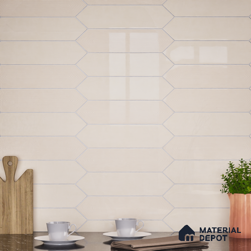 Subway Wall Tile TL 06430 H Lineage Picket Ivory Highlighter 12 x 3 inch Ceramic Glossy Finish - 10 mm  | Suitable for Accent / Feature Walls, Bathroom, Kitchen Wall & Backsplashes