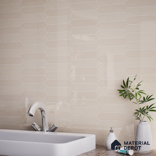 Subway Wall Tile TL 06430 H Lineage Picket Ivory Highlighter 12 x 3 inch Ceramic Glossy Finish - 10 mm | Suitable for Accent / Feature Walls, Bathroom, Kitchen Wall & Backsplashes