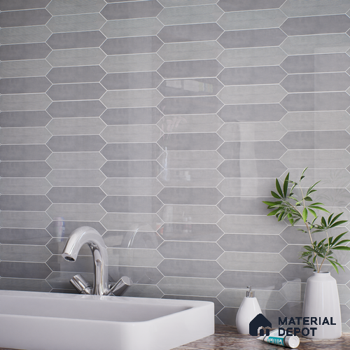 Subway Wall Tile TL 06430 M Lineage Picket Ashwood Plain 12 x 3 inch Ceramic Glossy Finish - 10 mm  | Suitable for Accent / Feature Walls, Bathroom, Kitchen Wall & Backsplashes