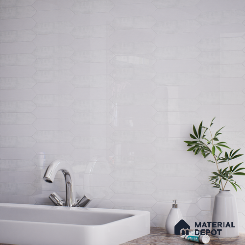 Subway Wall Tile TL 06430 O Lineage Picket Arctic Plain 12 x 3 inch Ceramic Glossy Finish - 10 mm  | Suitable for Accent / Feature Walls, Bathroom, Kitchen Wall & Backsplashes