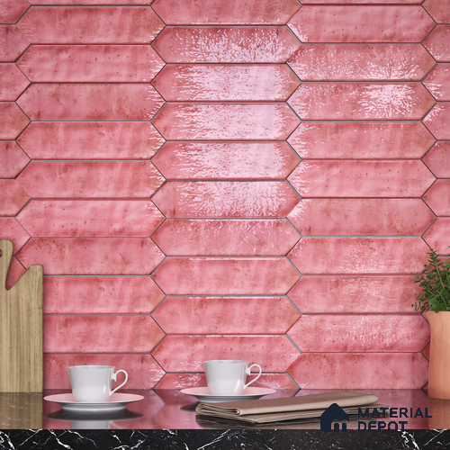 Subway Wall Tile TL 06163 C Cavalier Picket Rose Glow 12 x 3 inch Ceramic Glossy Finish - 10 mm | 16 Random Design | Suitable for Accent / Feature Walls, Bathroom, Kitchen Wall & Backsplashes