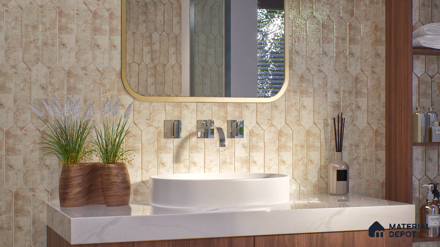 Subway Wall Tile TL 06163 D Cavalier Picket Snow Pearl 12 x 3 inch Ceramic Glossy Finish - 10 mm | 16 Random Design | Suitable for Accent / Feature Walls, Bathroom, Kitchen Wall & Backsplashes