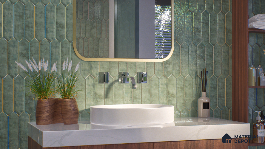 Subway Wall Tile TL 06163 E Cavalier Picket Green Luster 12 x 3 inch Ceramic Glossy Finish - 10 mm | 16 Random Design | Suitable for Accent / Feature Walls, Bathroom, Kitchen Wall & Backsplashes
