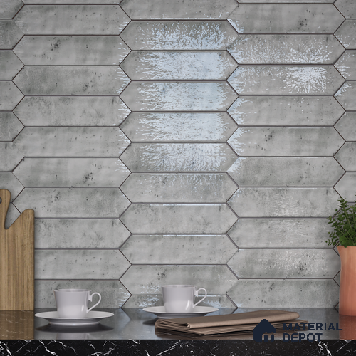 Subway Wall Tile TL 06163 F Cavalier Picket Slate Gleam 12 x 3 inch Ceramic Glossy Finish - 10 mm | 16 Random Design | Suitable for Accent / Feature Walls, Bathroom, Kitchen Wall & Backsplashes