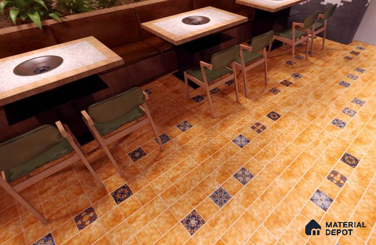Moroccan Look Floor Tile TL 06574 B Penny Amber Decore 35 Inch x 6 Inch Vitrified Matte Finish - 9 mm | Suitable for Living Room, Kitchen & Bedroom