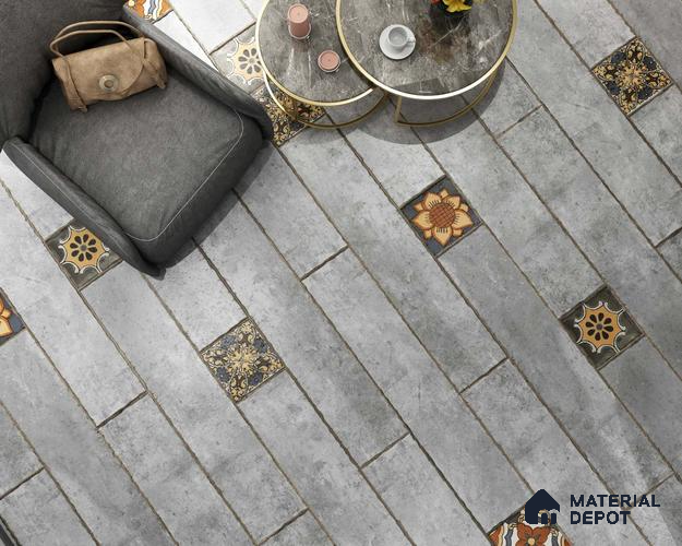 Stone Look Floor Tile TL 06571 E Hannah Gris 35 Inch x 6 Inch Vitrified Matte Finish - 9 mm | Suitable for Living Room, Kitchen & Bedroom