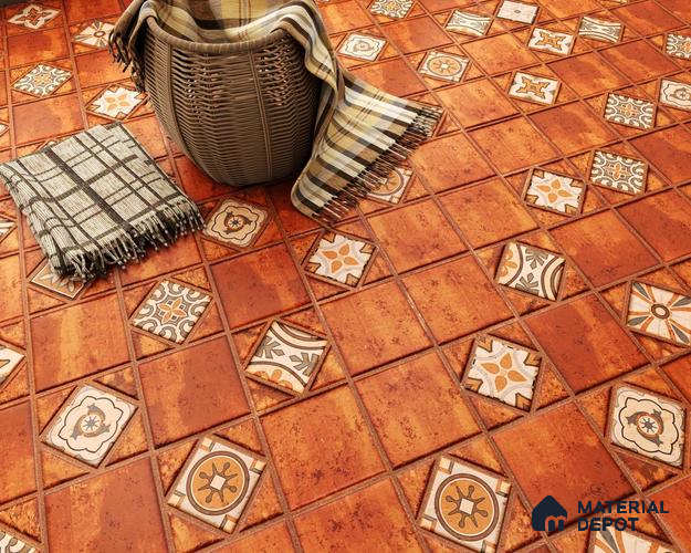 Moroccan Look Floor Tile TL 06573 H Cicilia Naranza Decore 35 Inch x 6 Inch Vitrified Matte Finish - 9 mm | Suitable for Living Room, Kitchen & Bedroom