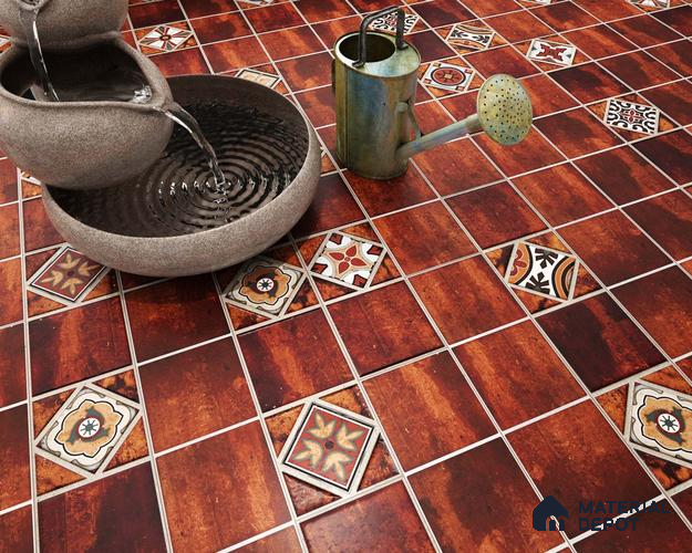 Moroccan Look Floor Tile TL 06573 F Cicilia Marron Decore 35 Inch x 6 Inch Vitrified Matte Finish - 9 mm | Suitable for Living Room, Kitchen & Bedroom