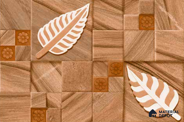 Terracotta Foliage Elevation Tile - 450x300 mm - 9 mm | Varnish Finish | Random Design Ceramic Tile TL 05884 | Suitable for Walls, Facades, and Outdoors
