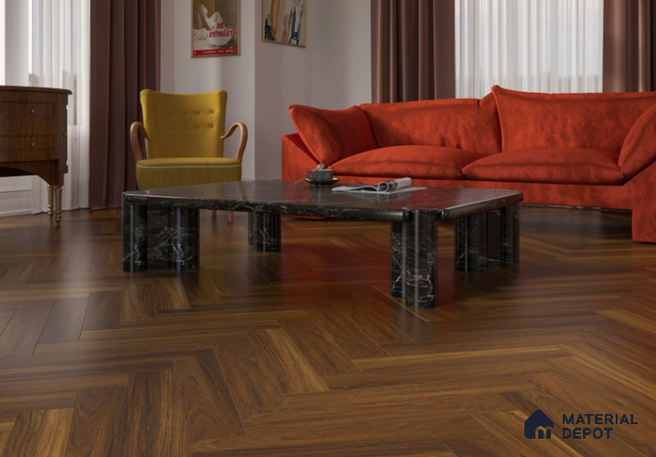 Laminate Wood Floor AC5 Grade LF 00360 D Classic Teak 24 x 4 inch (600x100 mm) - 8 mm | 0.5 mm V Groove | Real Wood Touch Surface | Uniclic Installation