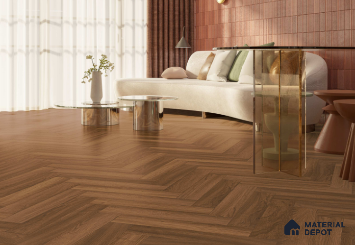 Laminate Wood Floor AC5 Grade LF 00360 B Glow Teak 24 x 4 inch (600x100 mm) - 8 mm | 0.5 mm V Groove | Real Wood Touch Surface | Uniclic Installation
