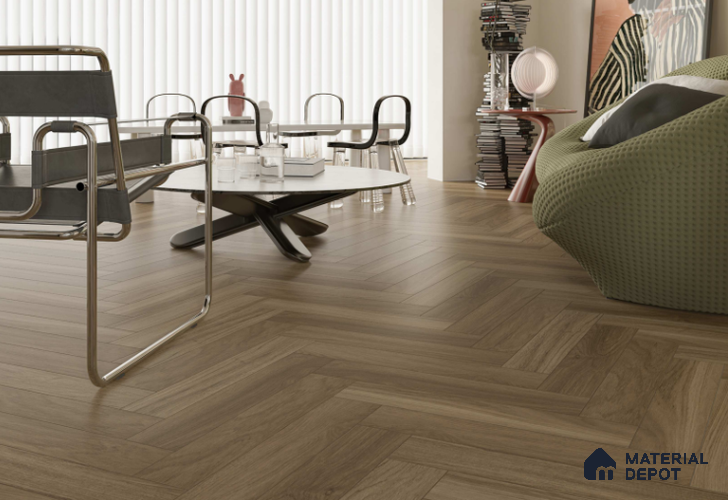 Laminate Wood Floor AC5 Grade LF 00360 E Mist Teak 24 x 4 inch (600x100 mm) - 8 mm | 0.5 mm V Groove | Real Wood Touch Surface | Uniclic Installation