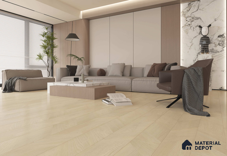 Laminate Wood Floor AC5 Grade LF 00359 C Ivory Canvas 48 x 8 inch (1216x195 mm) - 8 mm | 0.5 mm V Groove | Real Wood Touch Surface | Uniclic Installation