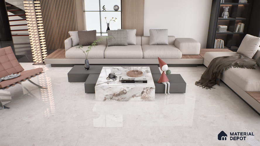 Marble Wall & Floor Tile TL 05135 Marblis Ivory Dream 4 ft x 2 ft Vitrified Endless Glossy Finish - 9 mm (Random 4) | Suitable for Living Room, Bedroom & Bathroom
