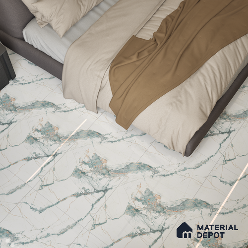 Marble Wall & Floor Tile TL 05146 Marblis Aqua Vein 4 ft x 2 ft Vitrified Endless Glossy Finish - 9 mm (Random 3) | Suitable for Living Room, Bedroom & Bathroom