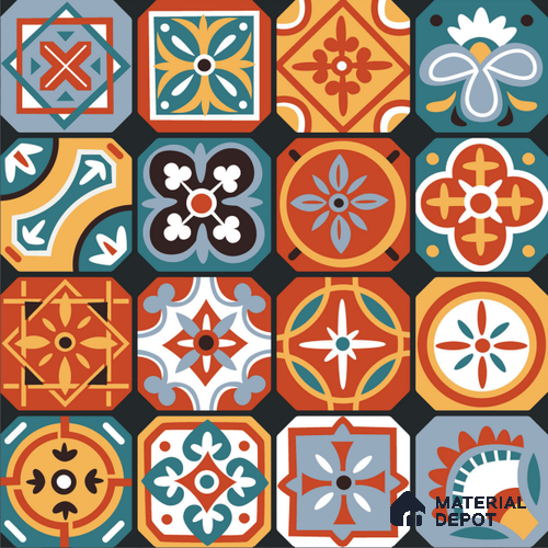 Moroccan Wall & Floor Tile TL 10815 Mosaic Medley 1 ft x 1 ft Matt Luster Finish Ceramic Tile - 10 mm | Please Expect a Slight Variation of Pattern