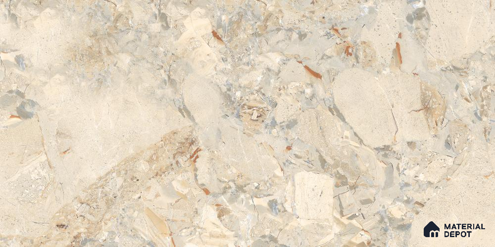 Marble Floor & Wall Tile Pastel Ivory Glossy Finish TL 00974 | 5 ft x 2.5 ft Vitrified Slab - 9 mm | 3 Random Design | Suitable for Living Room, Bedroom