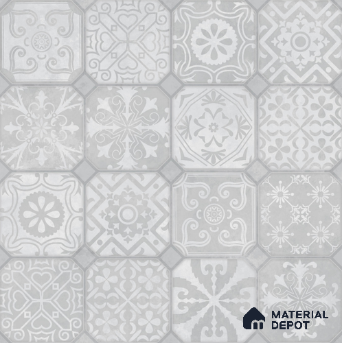 Moroccan Wall & Floor Tile TL 10816 Silver Fresco 1 ft x 1 ft Matt Luster Finish Ceramic Tile - 10 mm | Please Expect a Slight Variation of Pattern