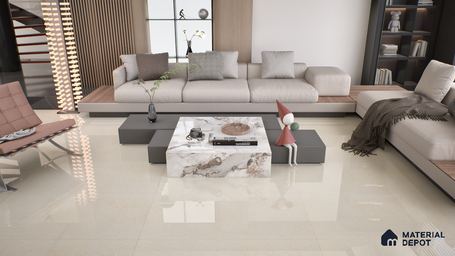 Double Charge Floor & Wall Tile TL 00432 Dualcore Vanilla Beige 4 ft x 2 ft Vitrified Glossy Finish - 9 mm | Suitable for Bedroom, Living Room, Office & Bathroom Wall