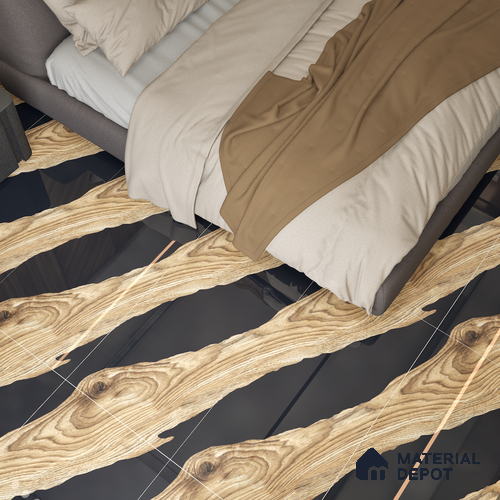 Wood Wall & Floor Tile TL 05150 Mokuzai Hazelwood 4 ft x 2 ft Vitrified Endless High Gloss Finish - 9 mm (Random 2) | Suitable for Living Room, Bedroom & Bathroom