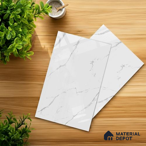 White Marble Look LM 03865 8 ft x 4 ft High Gloss Finish Decorative Laminate - 1 mm | Suitable for TV Unit, Wardrobe, Kitchen Cabinets